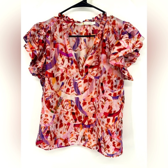 NWOT Marie Oliver Flowy Silk Blouse Pink Purple Large - Picture 2 of 4